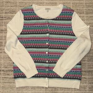 Talbots Women's Cardigan Sweater, Multicolored, Festive, Women's Petite Large